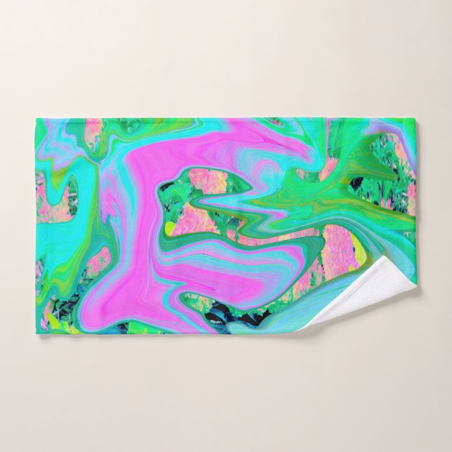 Rose Rétro et Art Liquide Bleu Clair sur Hydrangea (Serviette à main)