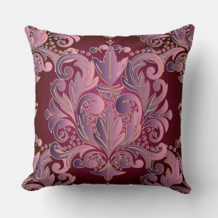 Rose riche Elegant Damask Coussin décoratif