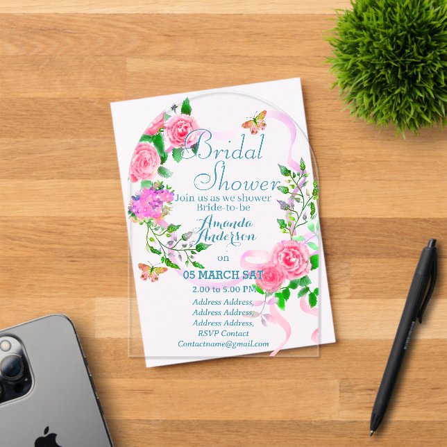 Rose Romantics Bridal Acrylique Invitation (Insitu (Carte d'invitation))