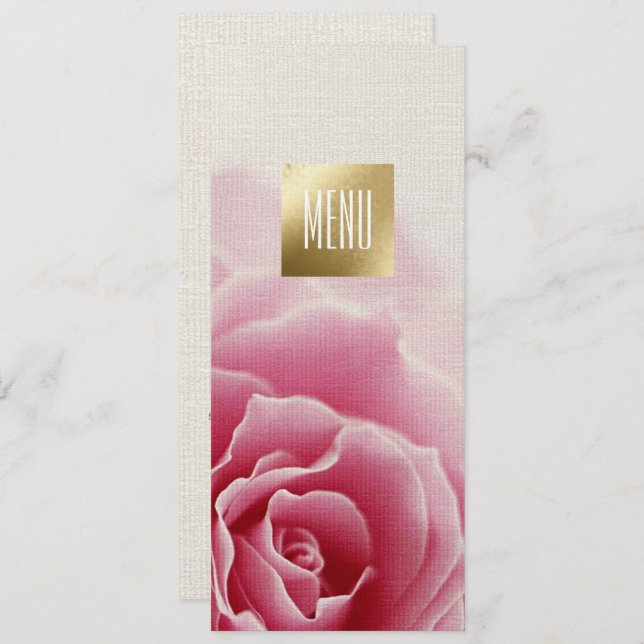 Rose romantique | Cartes de menu Mariage Gold Foil (Devant / Derrière)