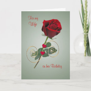 Rose romantique et coeur - Carte d'anniversaire po
