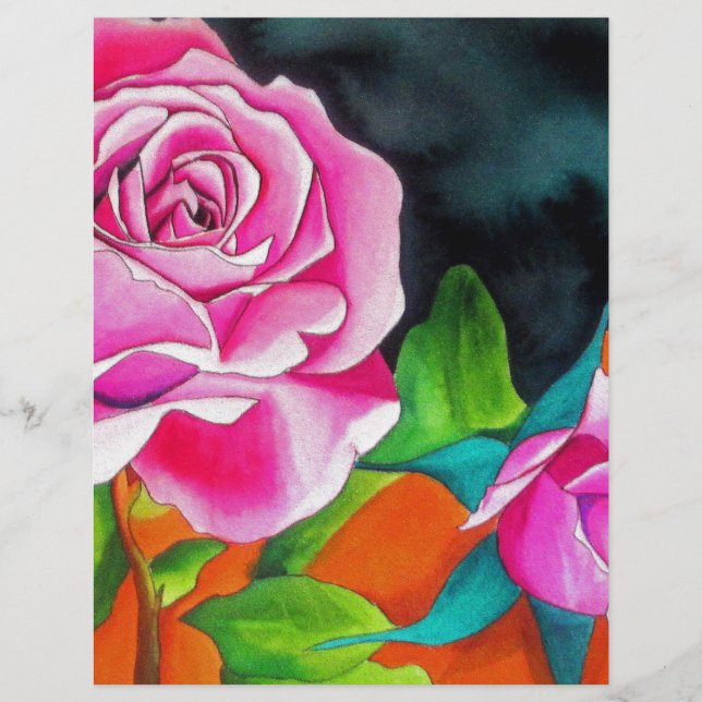 Rose rose avec aquarelle orange (Devant)