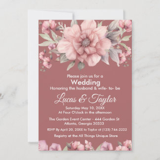 Rose rose avec Faire-part de mariage verdoyante