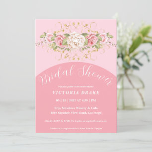 Rose rose avec médaille d'or Invitation de douche 