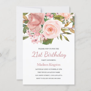 Rose rose Blush Gold 21ème anniversaire Invitation