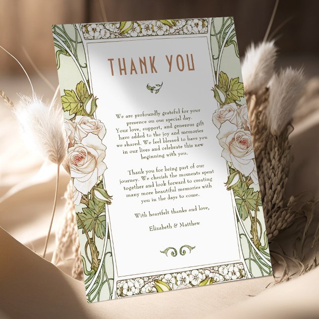 Rose rose Carte de remerciements Art Nouveau Vinta (Créateur téléchargé)