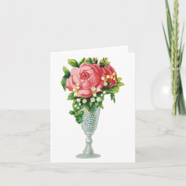 Rose rose dans un vase Carte pour notes (Devant)