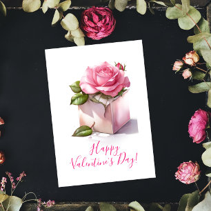 Rose rose dans une boîte Carte Saint Valentin