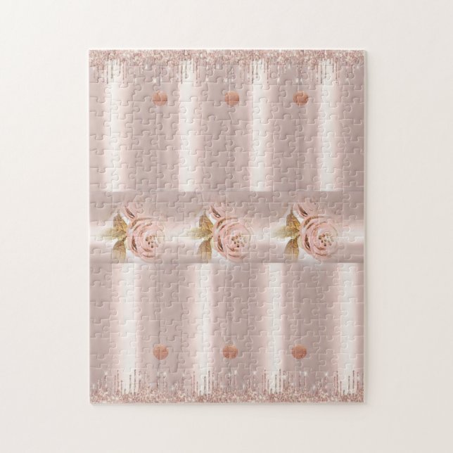 Rose rose en puzzle Glitter Drip Floral (Vertical)