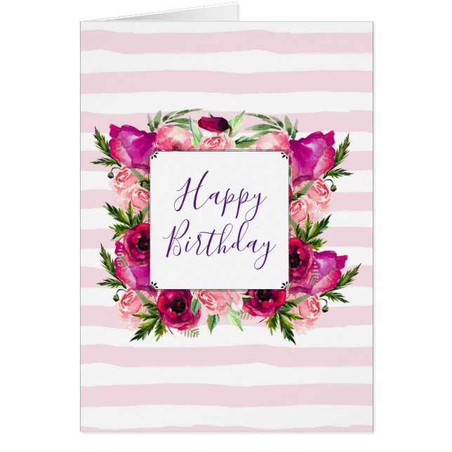 Rose rose et bouquet floral de pavot Joyeux annive (Devant)