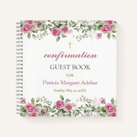 Rose rose et or Floral Confirmation Livre d'invité