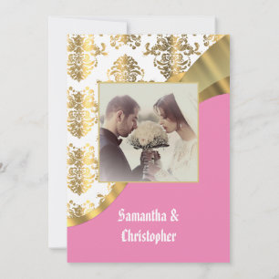 Rose rose et or mariage damassé invitation photo