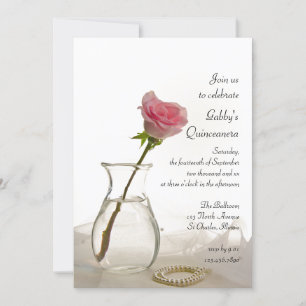 Rose rose et perles Quinceanera Party Invitation