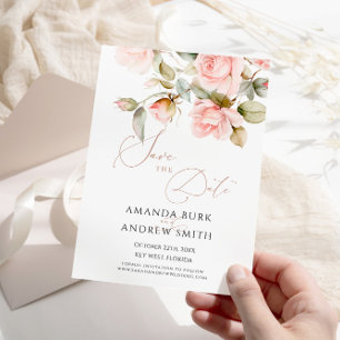 Rose rose et verdure Sauvez la date Invitation