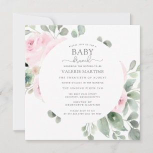 Rose rose Eucalyptus Baby Brunch Invitation