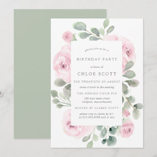 Rose rose Floral Eucalyptus Invitation Anniversair