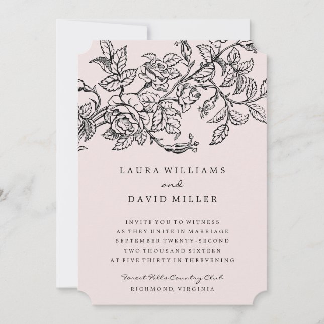 Rose rose Floral Garden Invitation de mariage (Devant)