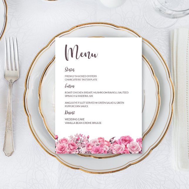 Rose Rose Floral Mariage Menu (Créateur téléchargé)