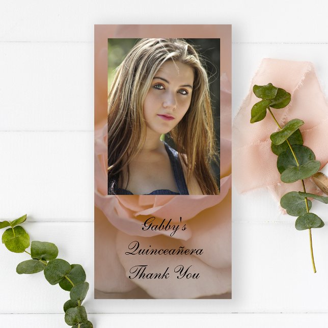 Rose rose Floral Quinceañera Merci Carte photo (Créateur téléchargé)