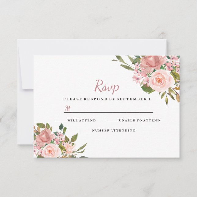 Rose & Rose Gold Floral Mariage élégant RSVP (Devant)