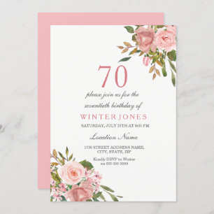 Rose Rose Gold Flowers 70e anniversaire Invitation
