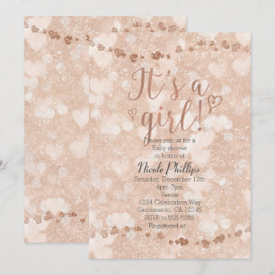 Rose Rose Gold Hearts Girl Baby Shower Invitations