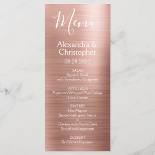 Rose Rose Gold Moderne et élégant Menu de mariage