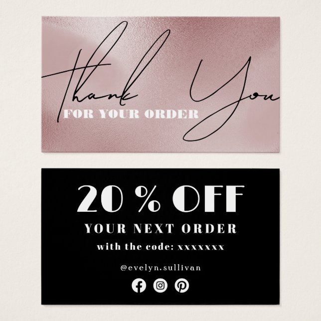 rose rose merci carte de réduction (Devant & derrière)