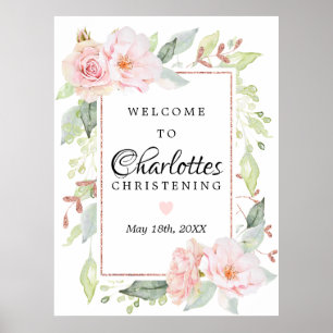 Rose rose or Affiche de bienvenue de Christening