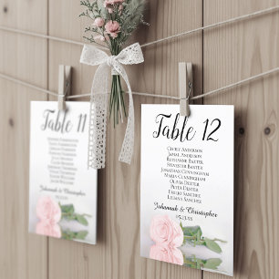 Rose rose pâle 10 Nom Mariage Carte de siège