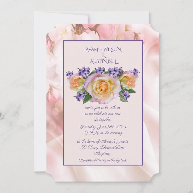 Rose rose Pale Avec Accents Violets Invitation (Devant)