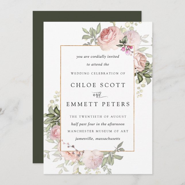 Rose rose pâle Faire-part de mariage floral (Devant / Derrière)