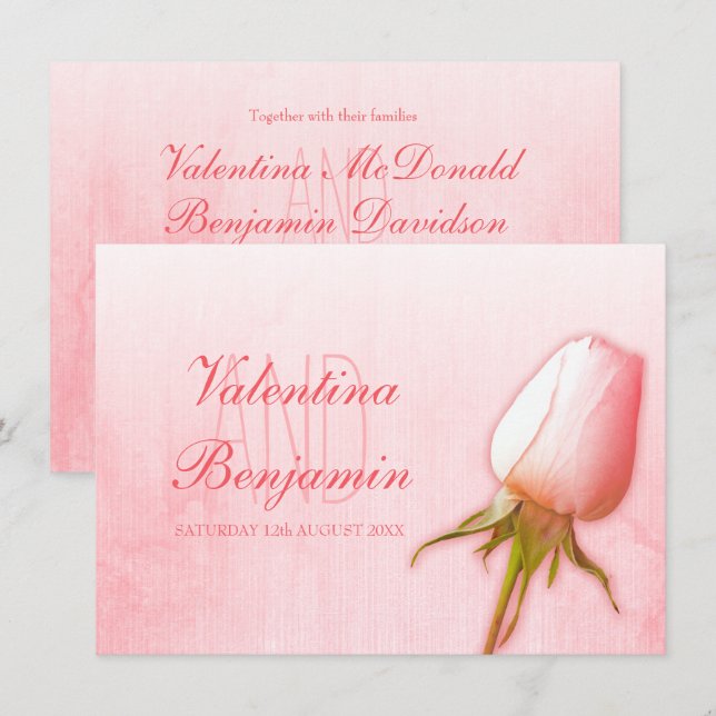Rose rose pâle invitation de mariage (Devant / Derrière)