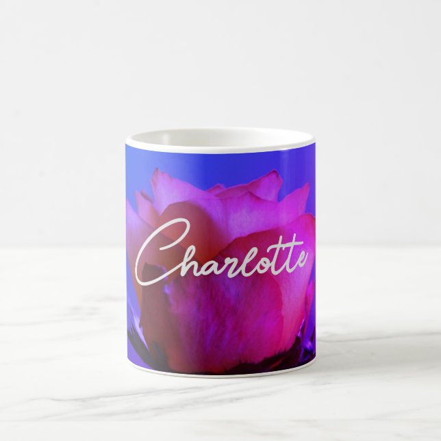 Rose rose Personnalisable Nom Café Mug (Centre)