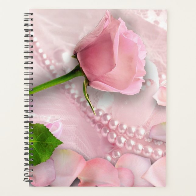 Rose rose, pétales et perles (Devant)