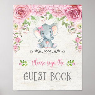 Rose rose rose Eléphant Floral Baby Livre d'or Sig