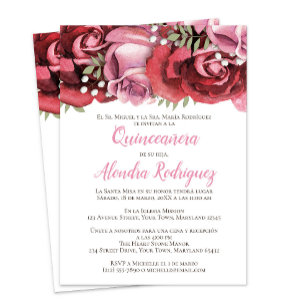 Rose rose rouge (Rosa) Quinceañera Invitation