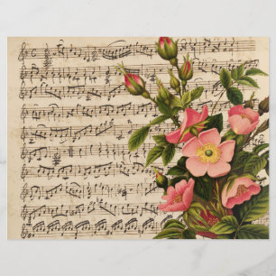 Rose rose sauvage Vintage feuille de musique scrap