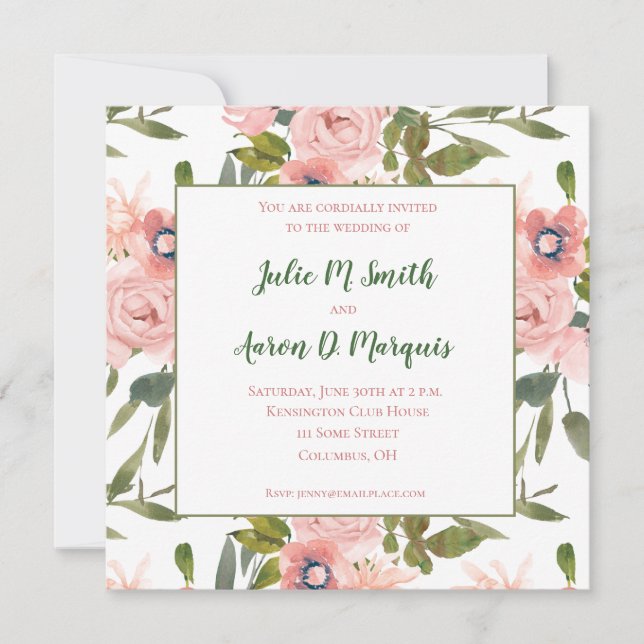 Rose rose Thème Mariage Invitations (Devant)