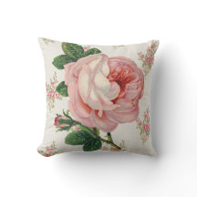 Rose rose vintage et Bouquets Coussin de pays