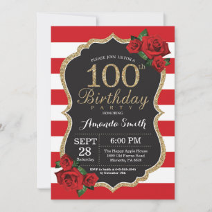 Rose rouge 100e anniversaire Invitation Parties sc