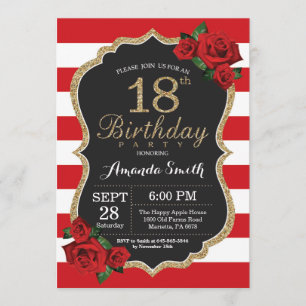 Rose rouge 18e anniversaire Invitation Parties sci