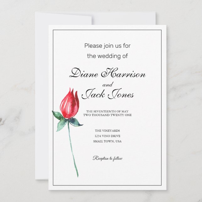 Rose rouge Aquarelle Cervin Invitations (Devant)