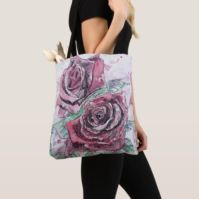 Rose rouge Aquarelle Rose Floral Sac fourre-tout d (De près)