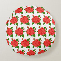 Rose rouge avec bourgeons Coussin rond blanc