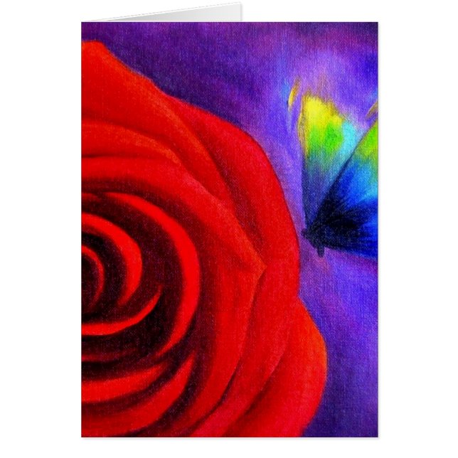 Rose rouge avec l'art de peinture de papillon - (Devant)