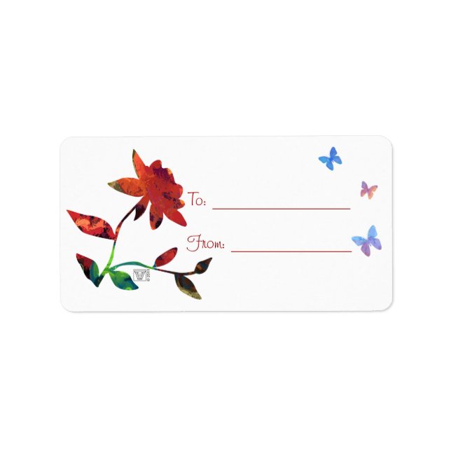 Rose rouge avec papillons Étiquettes cadeaux (Devant)