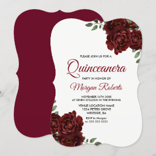 Rose rouge Bourgogne Belle Quinceanera Invitation