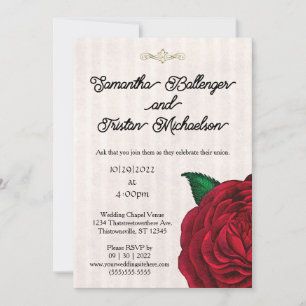 Rose rouge classique sur Faire-part de mariage Vel