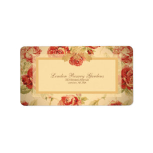 Rose rouge, crème, étiquette à imprimé fleuri d'ép